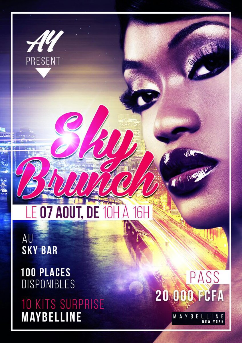 mandog83's tweet photo. A toutes les "bruncheuses" de nombreux lots a gagner. Offert par #Maybelline #gabon #MaybellineAfrica #skybrunch #ay https://t.co/UpIyCqmo96