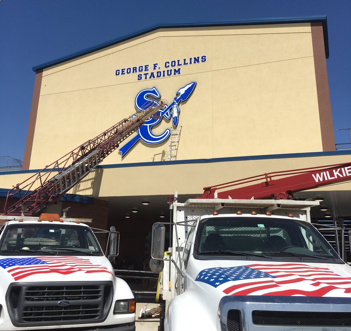 SapulpaDistrict's tweet photo. Getting their SC on at George F. Collins Stadium. Bond dollars hard at work. Looking good Chieftains! https://t.co/TP9eSCa4fy