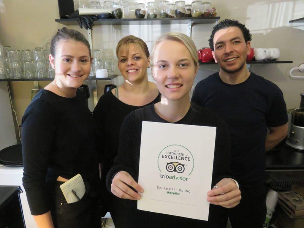 WOIDubbo's tweet photo. Dahab Cafe does it again! A Tripadvisor gong 3 years in a row. Dahab giveaway on now WOID FB. https://t.co/qKof55gEVP