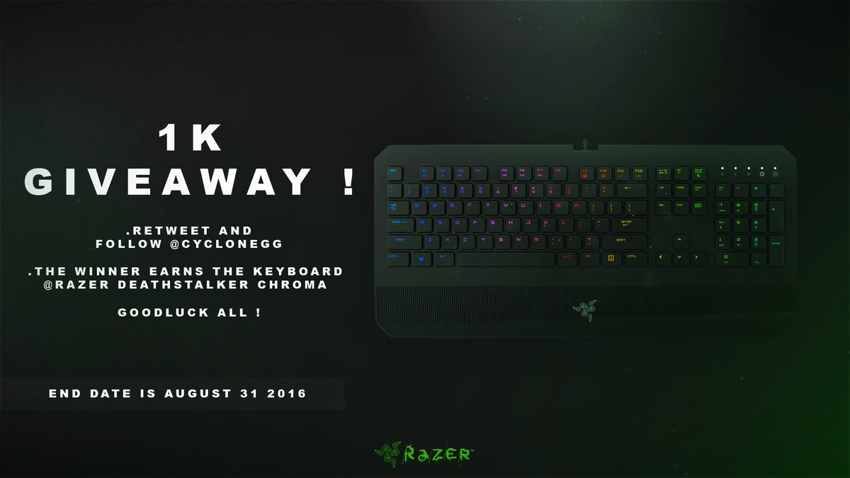CycloneGG's tweet image. As a thank you for 1k, we are giving away a DeathStalker Chroma. Make sure to follow the rules to enter! 🌪🕶