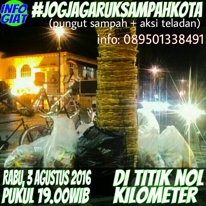 #event | Malam ini 19.00 di Nol km #jogja, 

Kerja bakti #GarukSampah. 

info: <a href="/garuksampah/">garuksampah</a>