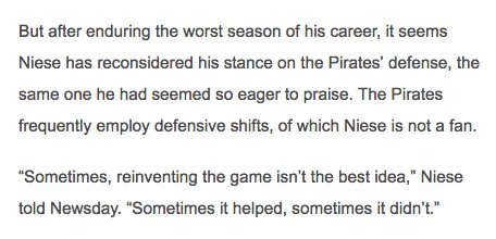 MarcCarig's tweet photo. Jon Niese says he wasn’t ripping Mets’ D — just praising Pirates. He’s since reconsidered:
https://t.co/ELxtW7FB5K https://t.co/lMkPHExx3m