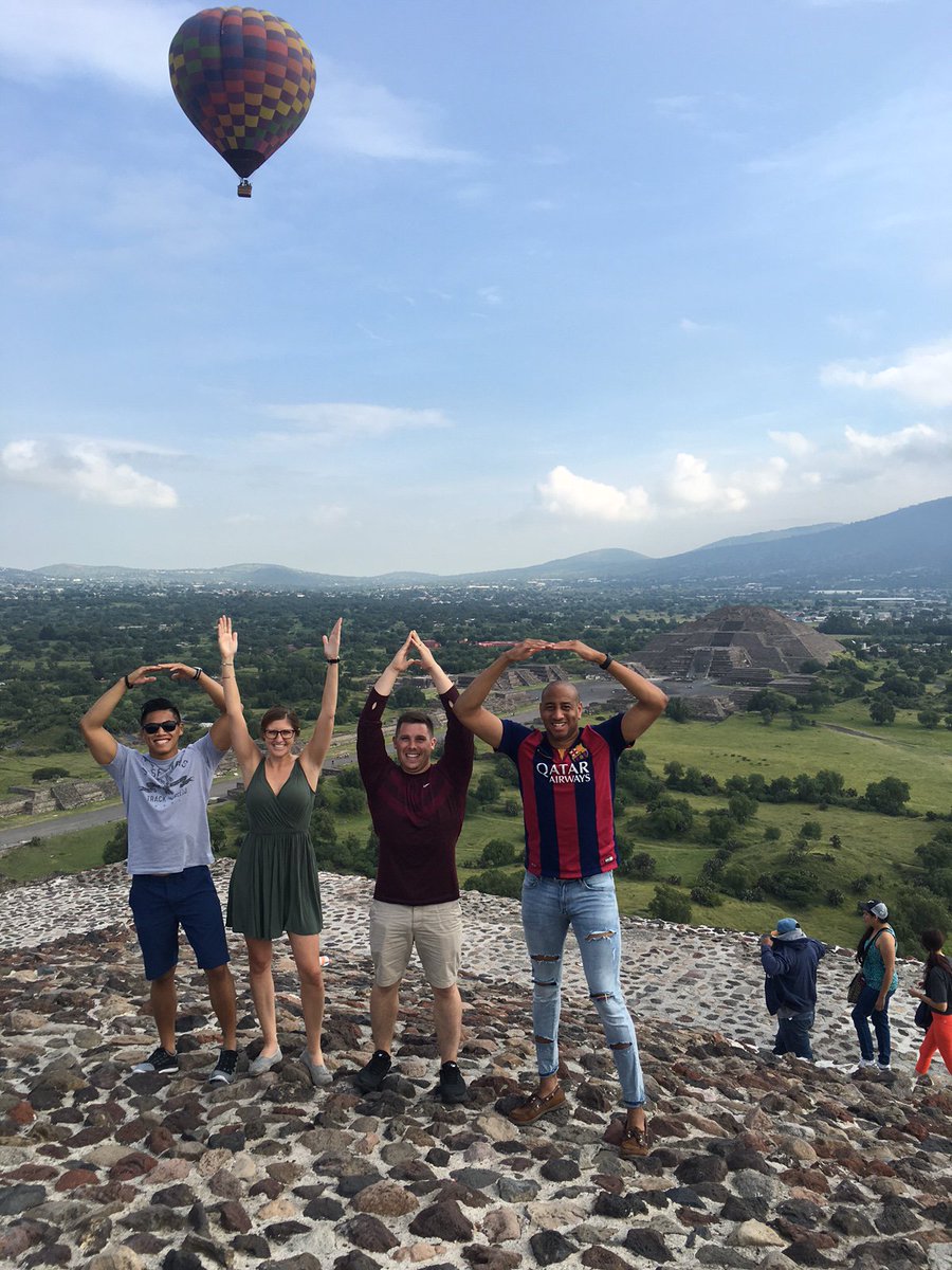 OhioStateAlumni's tweet photo. Buckeye pride at Teotihuacán Pyramids, with Tre Wiley '13, Casey Cumbow '11, Danny Tran '11 and Tim Beverage '13. https://t.co/9FuVmP2uoc