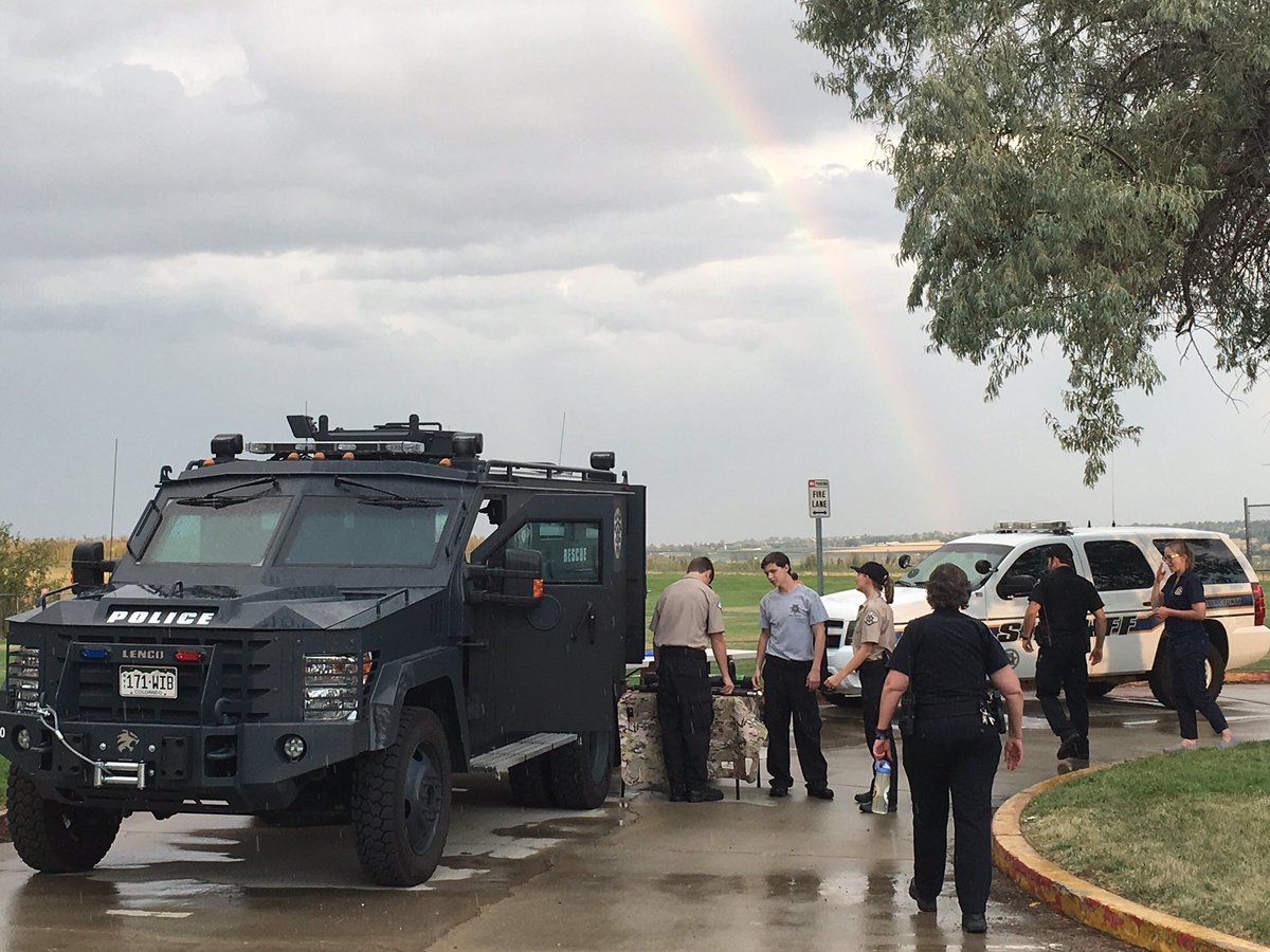Rainbow over our local heroes! Thanks Boulder Sheriff for National Night Out at Heatherwood. #nationalnightout