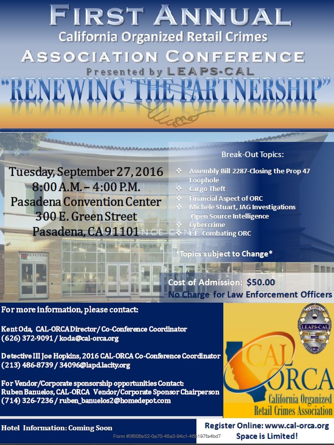 #CalORCA Conference Online Registration is now OPEN! No charge for active Law Enforcement. cal-orca.org
