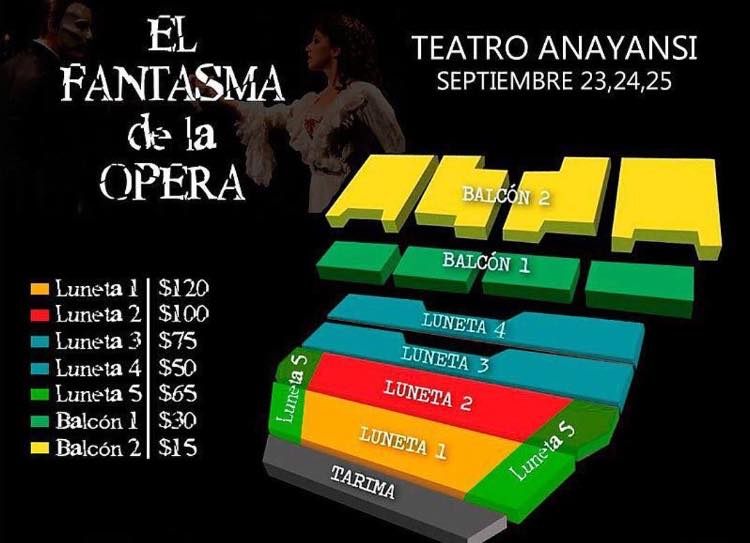 CulturaArtePTY's tweet photo. Musical "EL FANTASMA DE LA ÓPERA" Del 22 al 24 de Septiembre. Teatro Anayansi. Panatickets: $15-30-50-65-70-100-120 https://t.co/xyIWxkp4yg