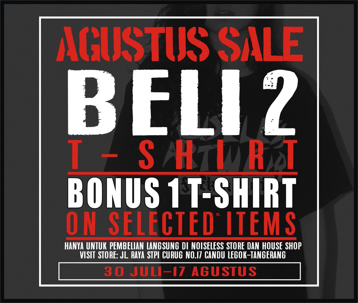Agustus promo! Beli 2 kaos bonus 1 kaos yg di pilih kami dan di setiap pembelanjaan minimal 250K bonus trucker hat 😉