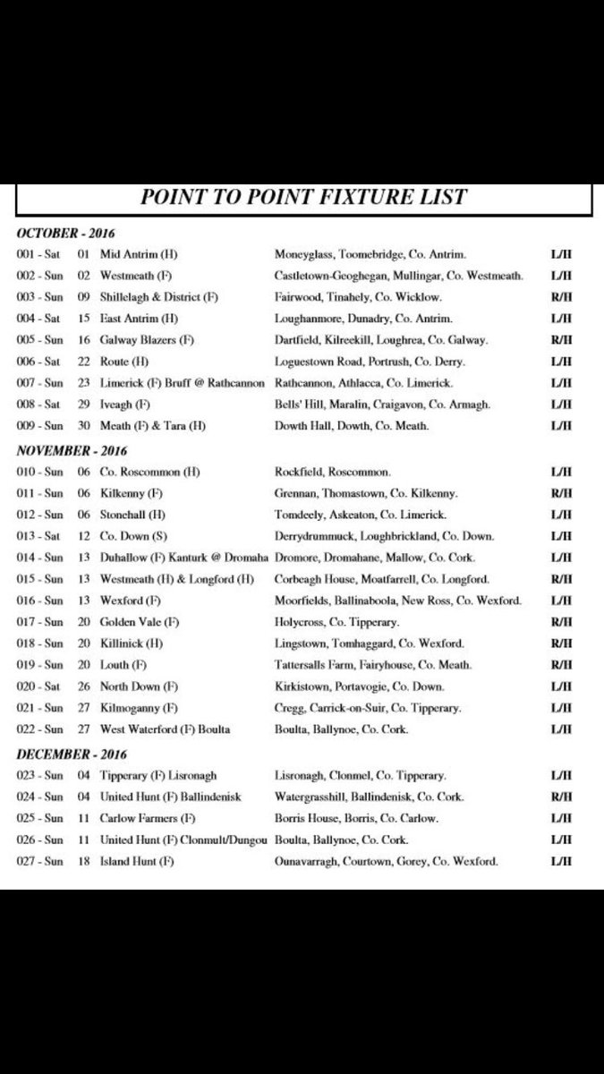 Check out the autumn point to point fixtures!