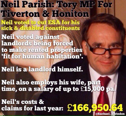 Rachael_Swindon's tweet photo. Morning @neil_parish Why did you cut disability money? You're quite an expensive MP Neil, is that down to greed? https://t.co/bRBvlmukzm