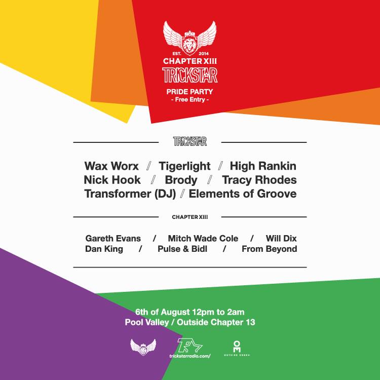 Trickstar Radio &amp; <a href="/ChapterXIII_BN1/">ChapterXIIIGallery</a> Pride Party - DJs include - <a href="/HighRankin/">highrankin</a> @DJ_JadeL <a href="/bigboasnake/">TRACY RHODES</a> <a href="/WaxWorxMusic/">Michael Wall</a>