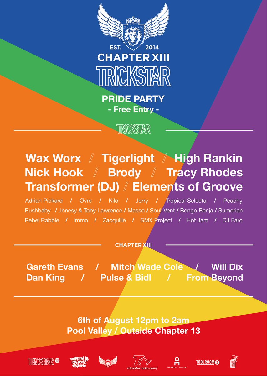 I'm DJing at <a href="/trickstarradio/">Trickstar Radio</a> &amp; <a href="/ChapterXIII_BN1/">ChapterXIIIGallery</a> Pride Party w/ <a href="/HighRankin/">highrankin</a> <a href="/bigboasnake/">TRACY RHODES</a> @DJ_JadeL <a href="/Rob_Holme/">Rob Holme</a> + more