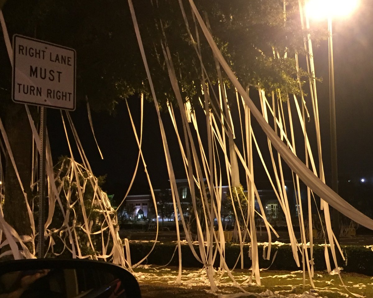 LindaWSB's tweet photo. Surprise! Somewhere behind all the toilet paper is Marietta High School. @wsbtv #Back2School @RElliotWSB https://t.co/Arr4OqnuO1