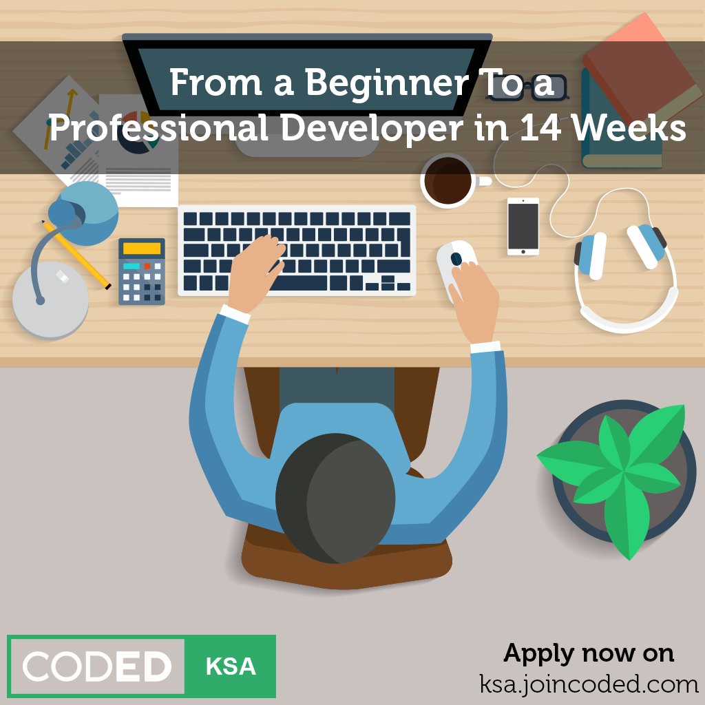 CodedKSA's tweet photo. You want to build websites or apps but don’t have the necessary coding skills?
Join #CodedKSA
Become a professional. https://t.co/JlhjX7ICJc