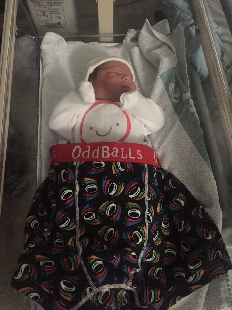 At 1 hour old I got a pic of my son rocking <a href="/myoddballs/">OddBalls</a> @RugbyAid2016. Welcome to world Elliot #newdad #baby #proud