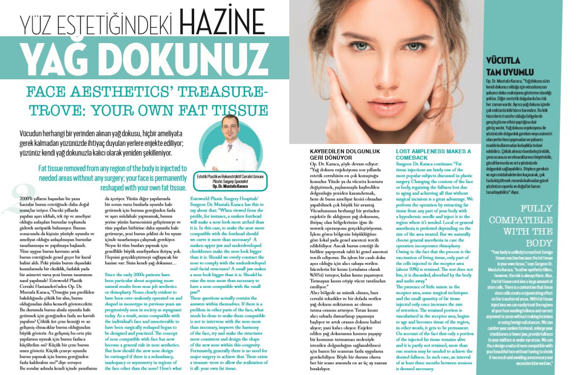 Esteworld doktorlarından Op. Dr. Mustafa Karaca, yüz estetiğinde yağ dokusunun kullanımını sizler için anlattı.