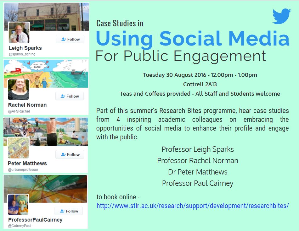 Stir_Research's tweet photo. Join @sparks_stirling at  'Case studies in Social Media' on 30th Aug #StirResearchBites
https://t.co/VWymqUpeHt https://t.co/yCYYuWLOVU
