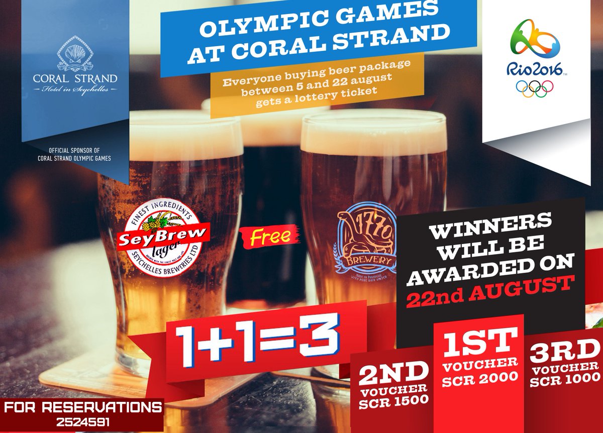 Celebrate the Olympic games with us &amp; get a chance to win 2000SC when buying a #beer pack at Ocean Deck! #Seychelles