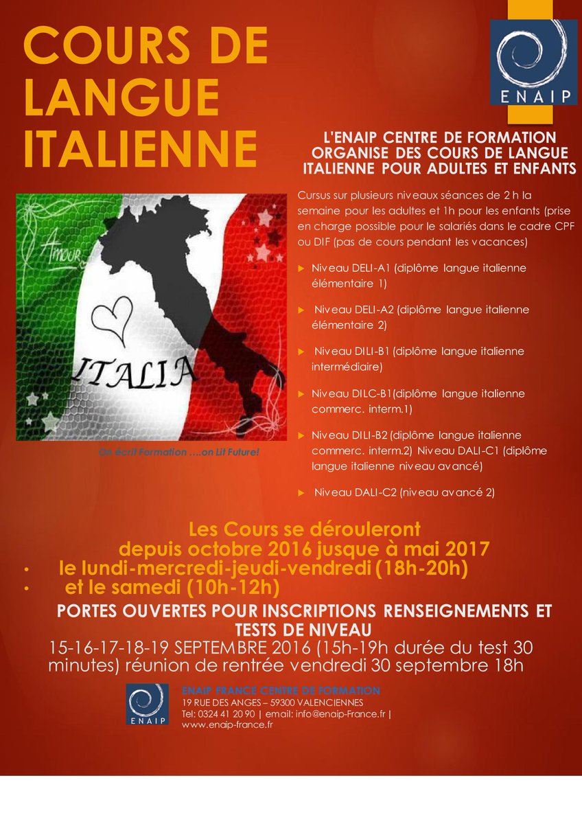 Cours de langue italienne sur plusieurs niveau, x les compétences linguistiques établies  dans le Cadre de Réf.CECR