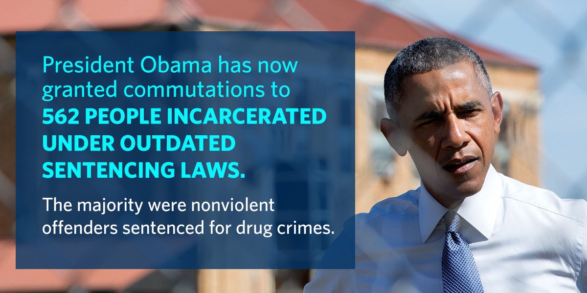 ObamaWhiteHouse's tweet image. America is a nation of second chances. Today @POTUS granted clemency to 214 men and women: go.wh.gov/clemency