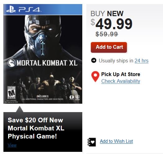 mortal kombat xl ps4 gamestop