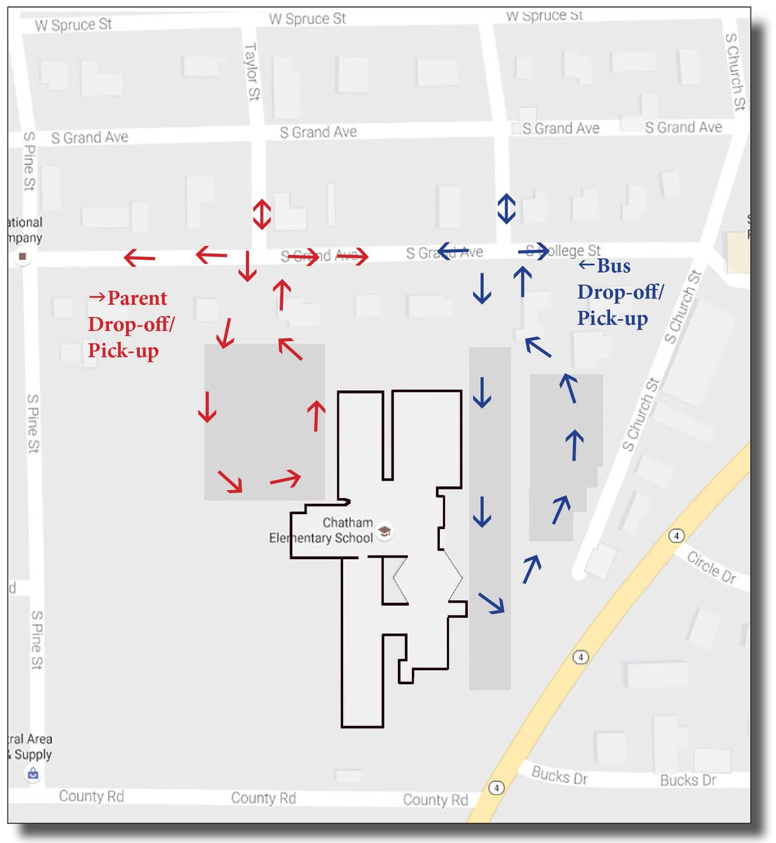 CES pick-up/drop-off areas changing bc of ongoing railway work. Go to chathamschools.org or call CES for info.