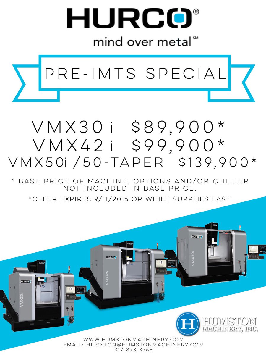 humstonmachinry's tweet photo. @hurcousa https://t.co/1FqLUYB7OK #IMTS Special going on. #hurco #humston #cnc #indiana #distributor #special https://t.co/F9kAWKRhBs