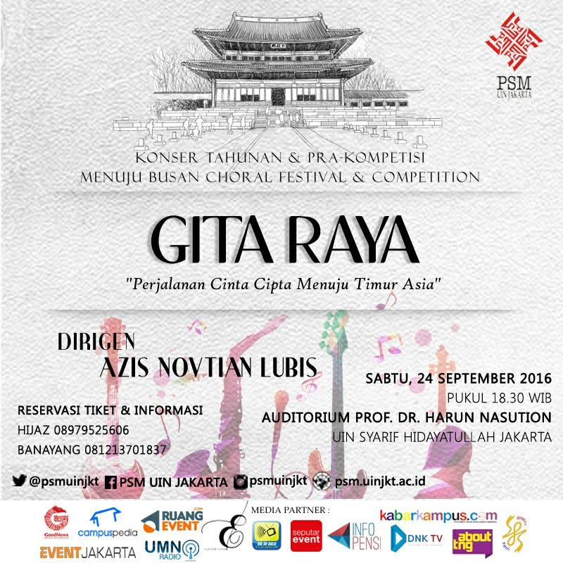 psmuinjkt's tweet photo. @psmuinjkt : Konser GITA RAYA | Sabtu, 24/9/16 | 18.30 WIB | Auditorium Harun Nasution UIN JKT
#psmuinjkt #GITARAYA https://t.co/yqeelw80mv