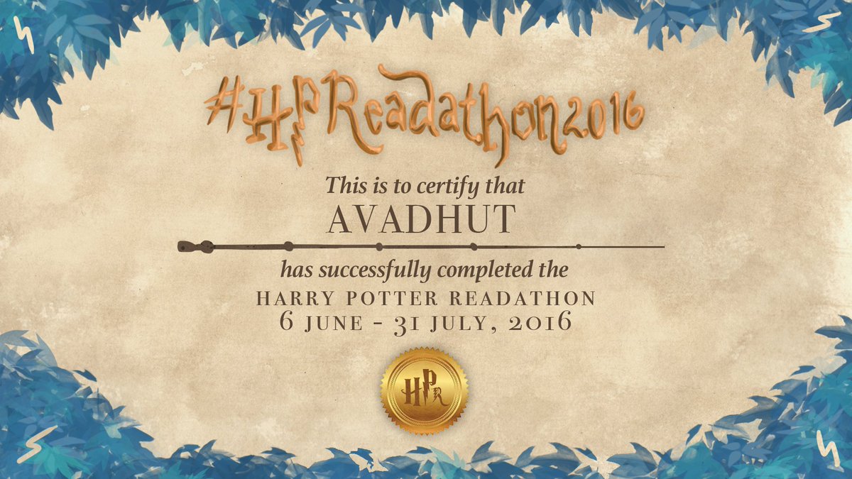 HPReadathon's tweet photo. Congratulations on completing the #HPReadathon2016, Avadhut (@askanitkar14)! Hope to see you again next year. https://t.co/i61YSJg7rE