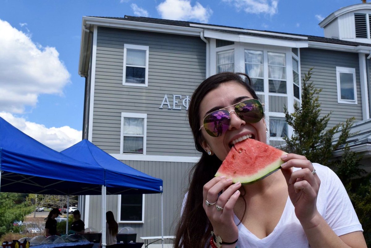 This <a href="/AEPhiUConn/">Alpha Epsilon Phi</a> sister enjoyed some watermelon in front of her chapter house #NationalWatermelonDay