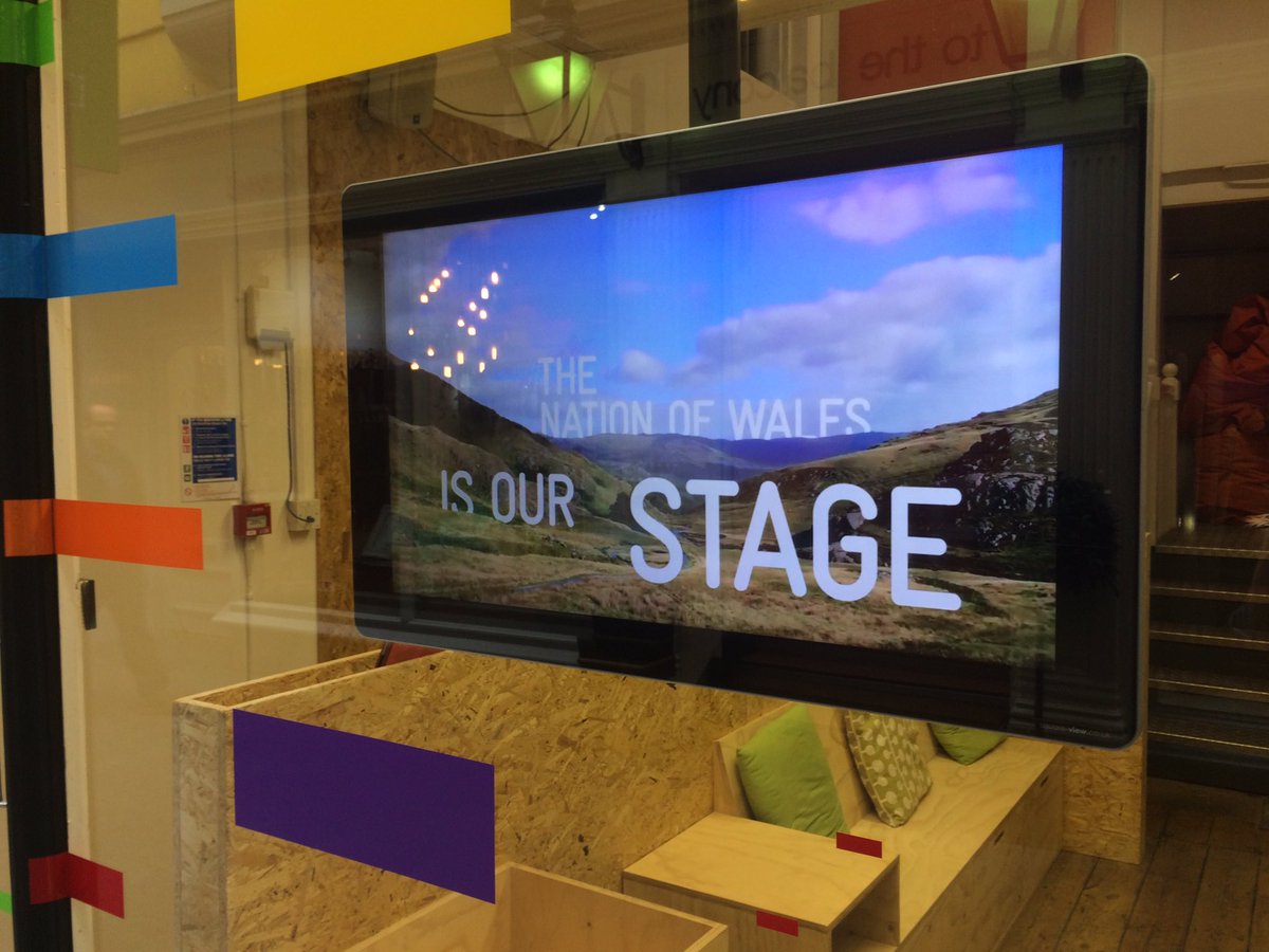 Cool to see the showreel we made for <a href="/NTWtweets/">National Theatre Wales</a> playing in their window in #Cardiff