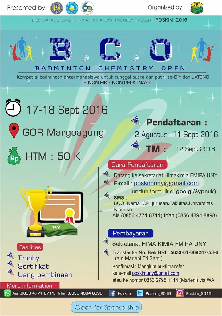 For more information let's check IG:poskim_2016
Poskimuny@gmail.com
Fb:poskim
#HIMAKIUNY
#BCO
#Poskim2016
#Badminton