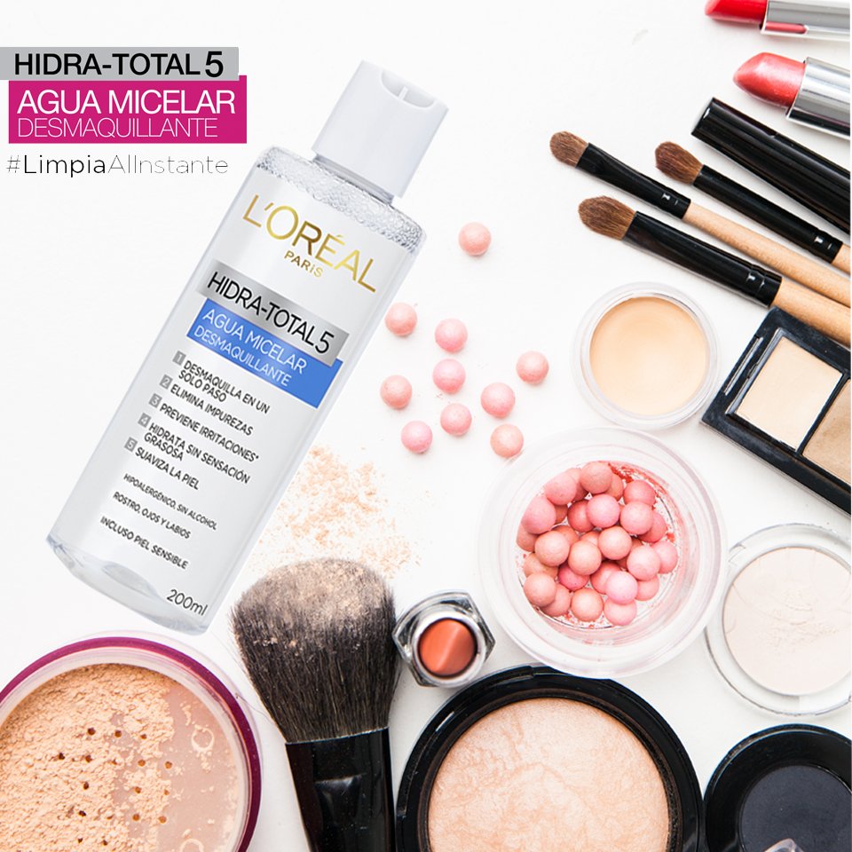 LOrealParisCol's tweet photo. ¿Te cuesta quitar tu maquillaje en la noche? Cambia la manera de limpiar tu piel con Agua Micelar #LimpiaAlInstante https://t.co/1geGd3rTnR