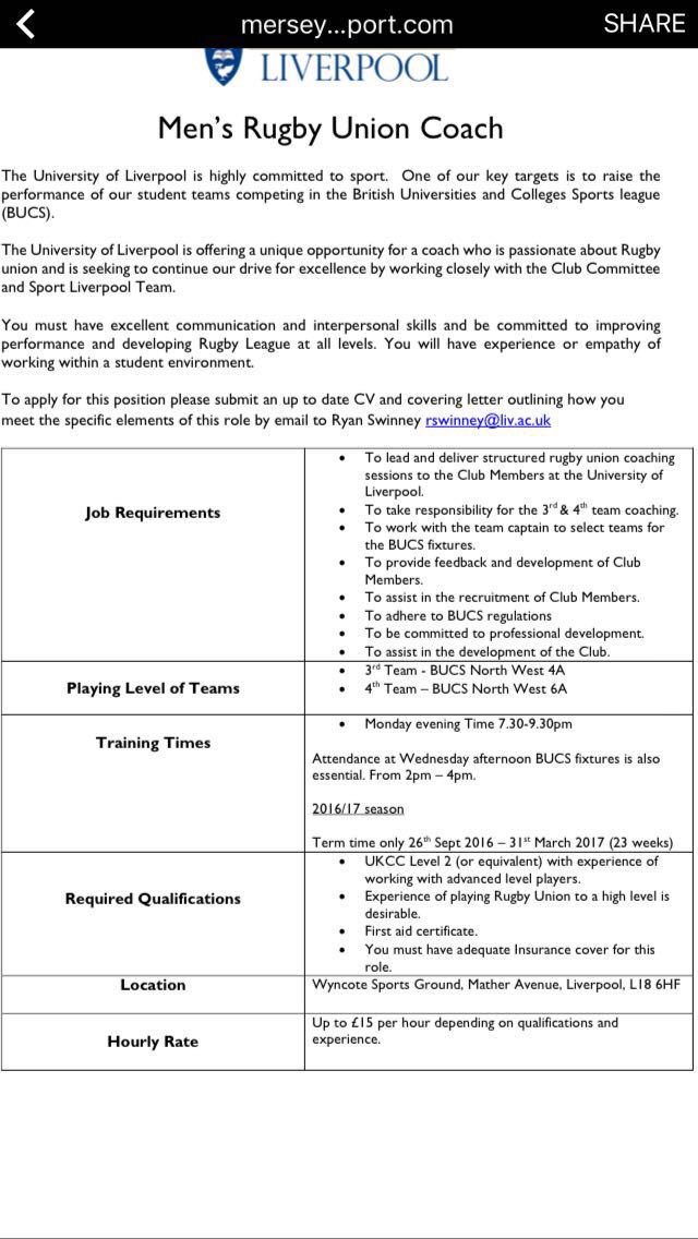 MerseysideRugby's tweet photo. Great #Rugby #Coachinf opportunity @LivUni with @LURFC1 https://t.co/kRAhbRMGMI