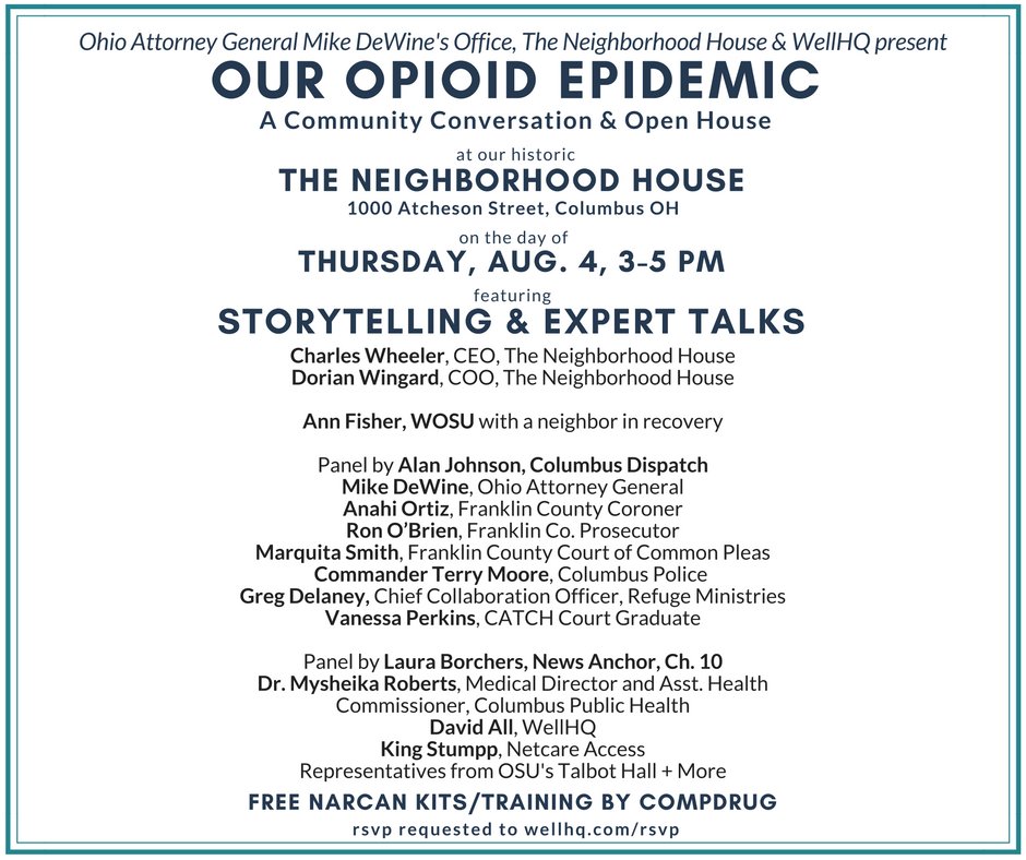 Please join us tomorrow for an essential Community Conversation + WellHQ Open House regarding Our Opioid Epidemic