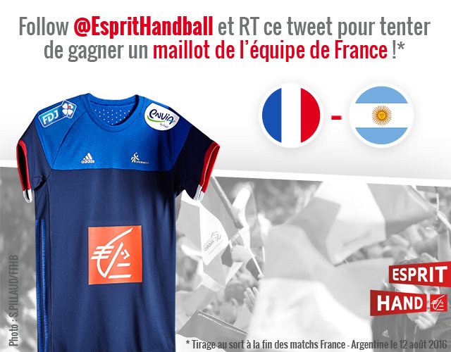 EspritHandball's tweet photo. C'est parti ! 
Follow + RT pour tenter de gagner le maillot des Bleus grâce à #FRAARG ! 😃
#EspritHandball https://t.co/Tx4cNsaAhl