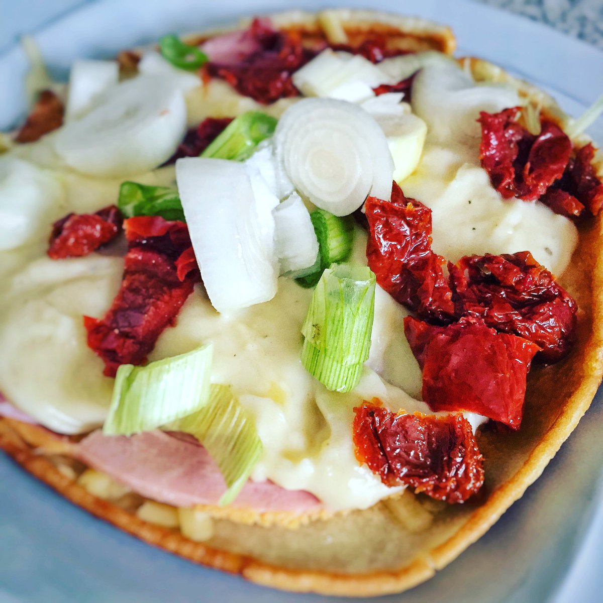 TRFoodie's tweet photo. Savoury pancake for #lunch today! A winner with ham, cheese, Spring onion and roasted tomatoes. #foodblogger #foodie https://t.co/VeJh29Rp3A