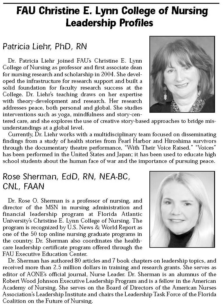 Drs. Patricia Liehr and Rose Sherman were recently profiled in the South Florida Hospital News. Well done! #nurses