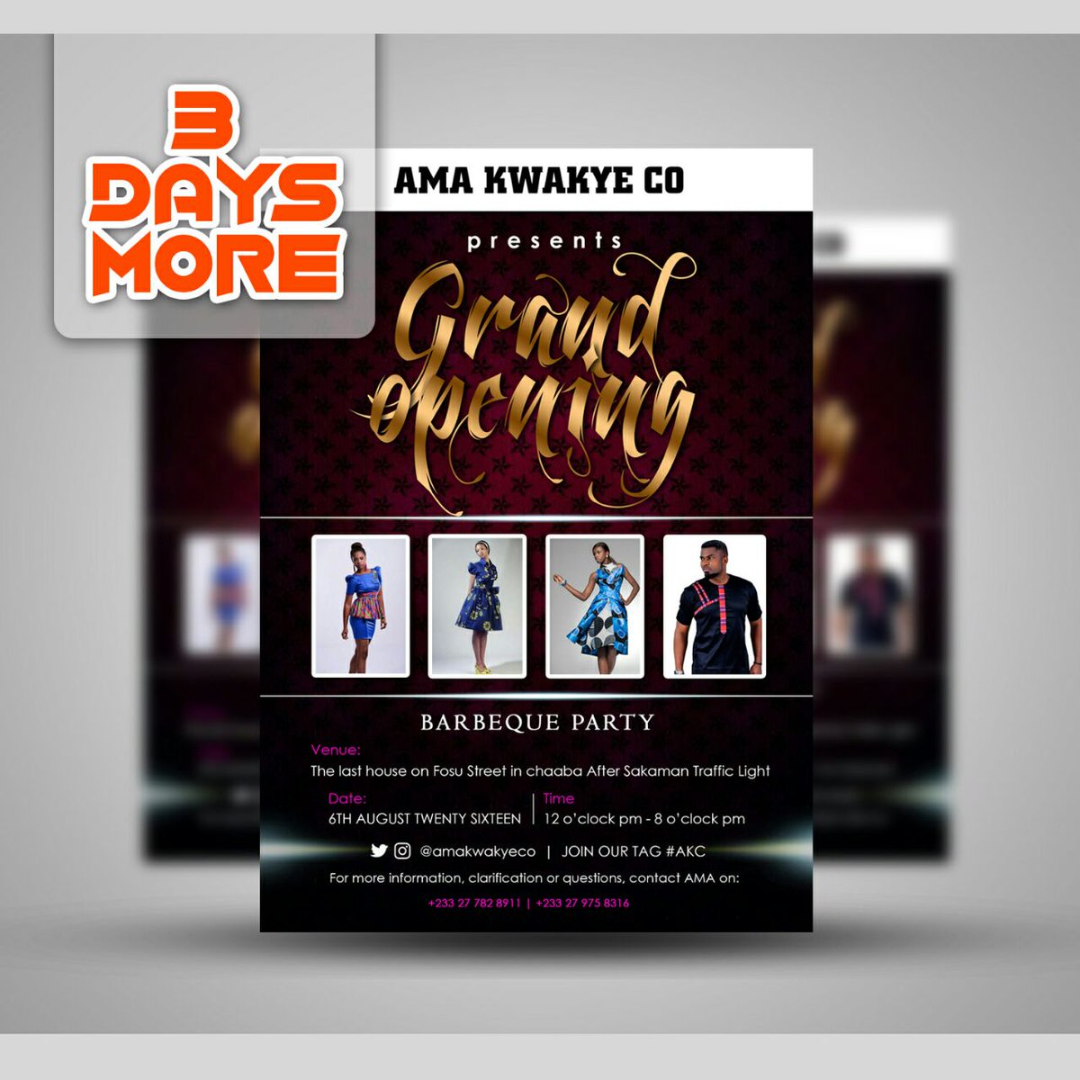 amakwakyeco's tweet photo. Three Days more to go 🎊🎉
Grand opening and barbecue party. This Saturday! Come let's share memories #AKC https://t.co/E0OZ4UDjSx
