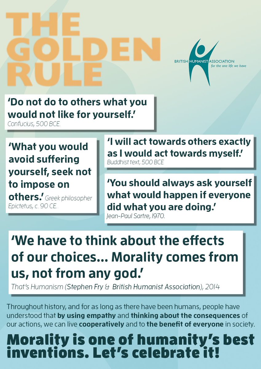 Humanists_UK's tweet photo. The Golden Rule: providing a rational, empathetic basis for living decently since the dawn of humanity. https://t.co/MocUc0MKnA