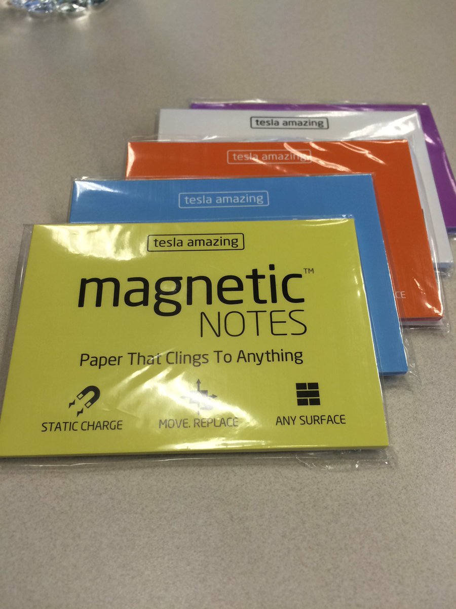 FSEjosh's tweet photo. These magnetic notes from @teslaamazing are... Pretty amazing! No more curled sticky notes! #STEMathon https://t.co/qgfbsZIKAj