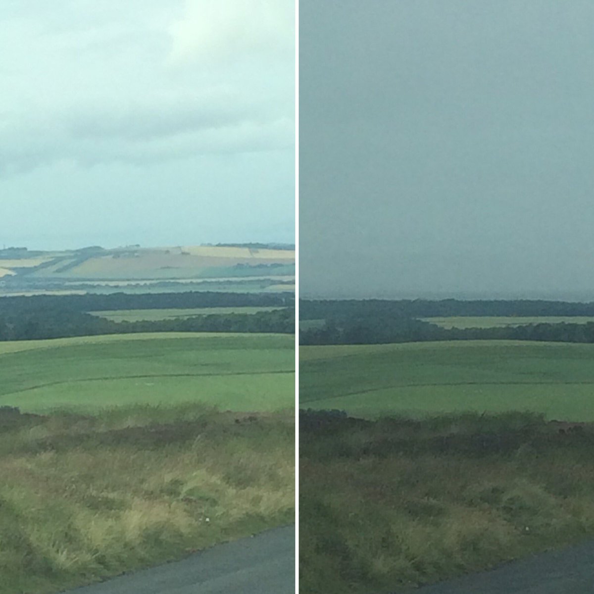 Kez_Clark's tweet image. Stopped to make a phone call and saw the weather come in over East Lothian today. #NowYouSeeMeNowYouDont #SameView