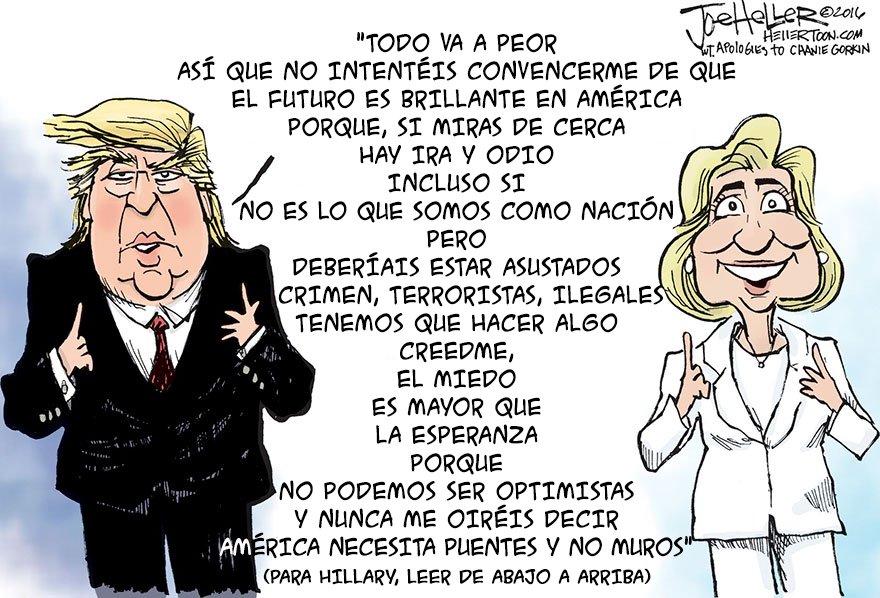 RaulGomez82's tweet image. La diferencia entre @HillaryClinton y el que lleva un gato sobre la cabeza, en una viñeta!!