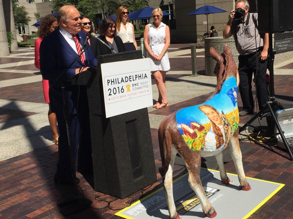 John McDevitt (@jm1060) on Twitter photo .<a href="/PHLDNC2016/">Philadelphia 2016</a> 's Chair says #DonkeysAroundTown a big success. Ruby slipper wearing Kansas among the most popular. .<a href="/PHLDNC2016/">Philadelphia 2016</a> 's Chair says #DonkeysAroundTown a big success. Ruby slipper wearing Kansas among the most popular.