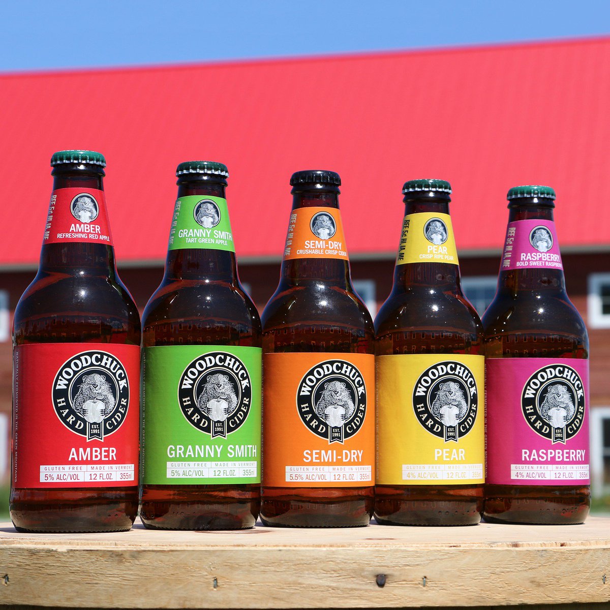 WoodchuckCider's tweet photo. What a good lookin' lineup! Notice the cider in the middle? #Staytuned tomorrow! #Woodchuck #Chuckisback https://t.co/LzoL3aFFon
