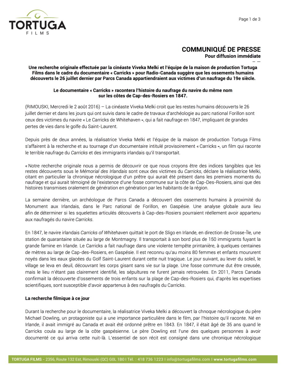 Tortuga_Films's tweet photo. Comm. de presse - Des ossements humains découverts pourraient appartenir aux victimes d’un naufrage du 19e siècle. https://t.co/9EnqxKdEKd