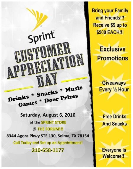 Come join us for Customer Appreciation Day this Saturday!!!
#BTRO #sprint4sa
@sprint @SprintCentralTX