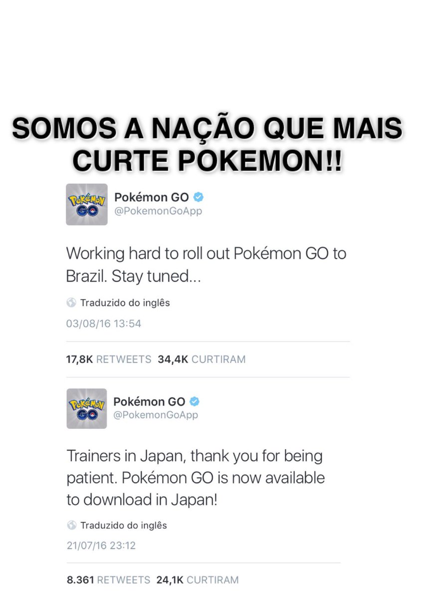 Gustavolca's tweet photo. Brazil likes #pokemonGo more than any others! @CentralPKMNgo #wewantpokemonGoforBrazil #pokemonGoBr https://t.co/AQeoaybdUb