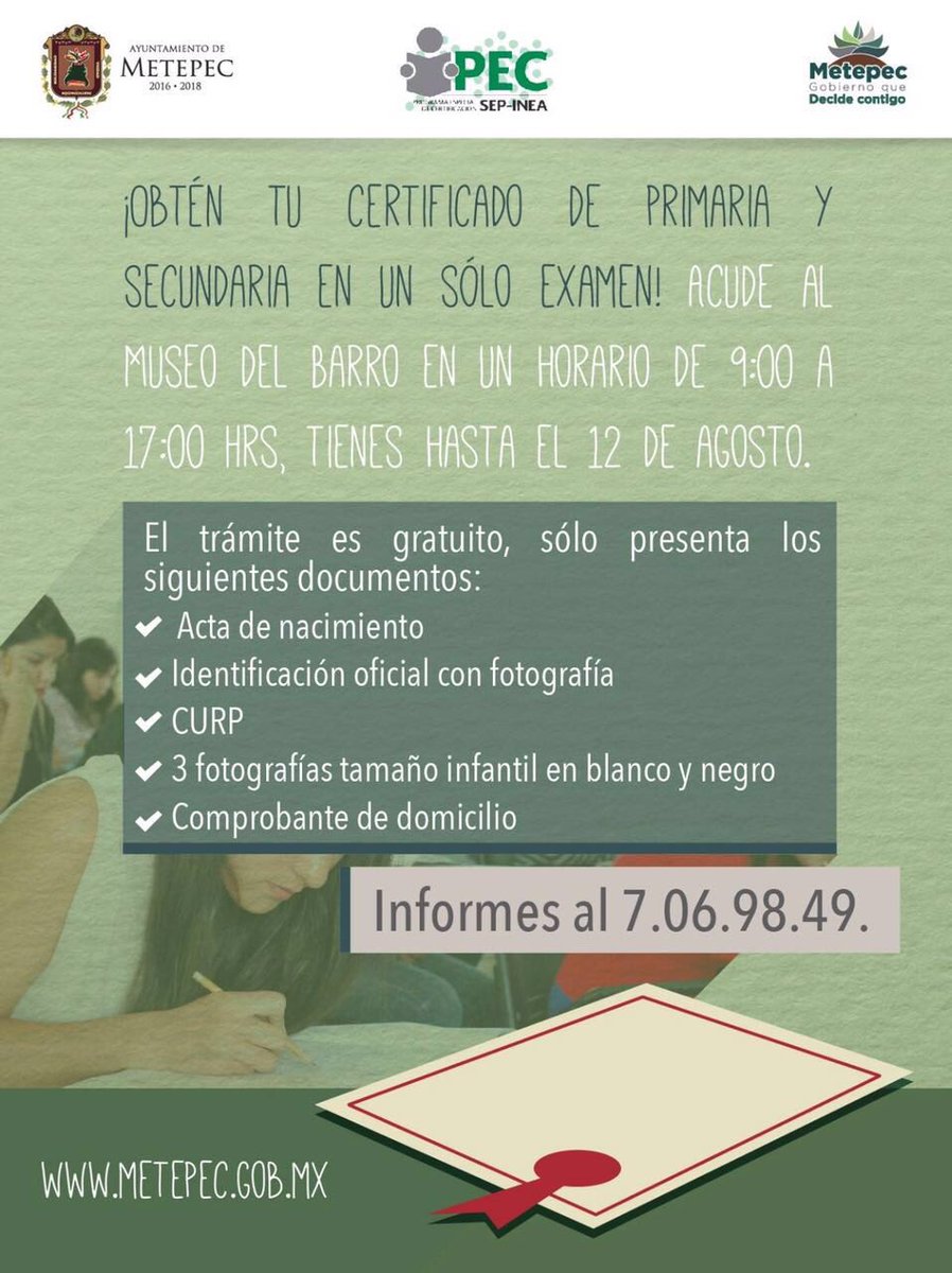 DavidLopezDLC's tweet photo. ¡Certifica tu primaria o secundaria en un sólo examen! https://t.co/nT0gI1ItPR