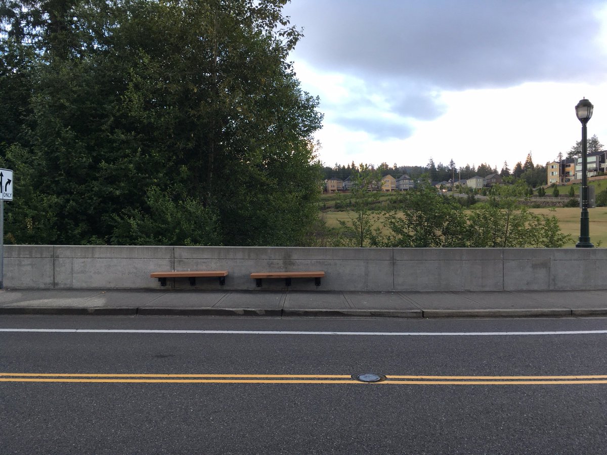 benchesofissy's tweet image. These benches in the highlands make great use of the blank cement rails of a bridge. There are 4 pairs so 8 total.