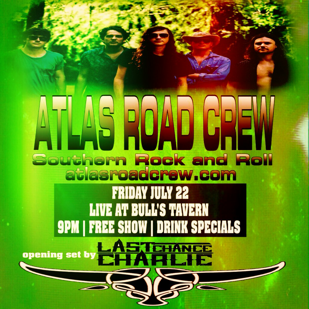 BULLSWSNC's tweet photo. TONIGHT! @AtlasRoadCrew live at @BULLSWSNC @downtownWS #wsnc https://t.co/1TzmMQIsHW